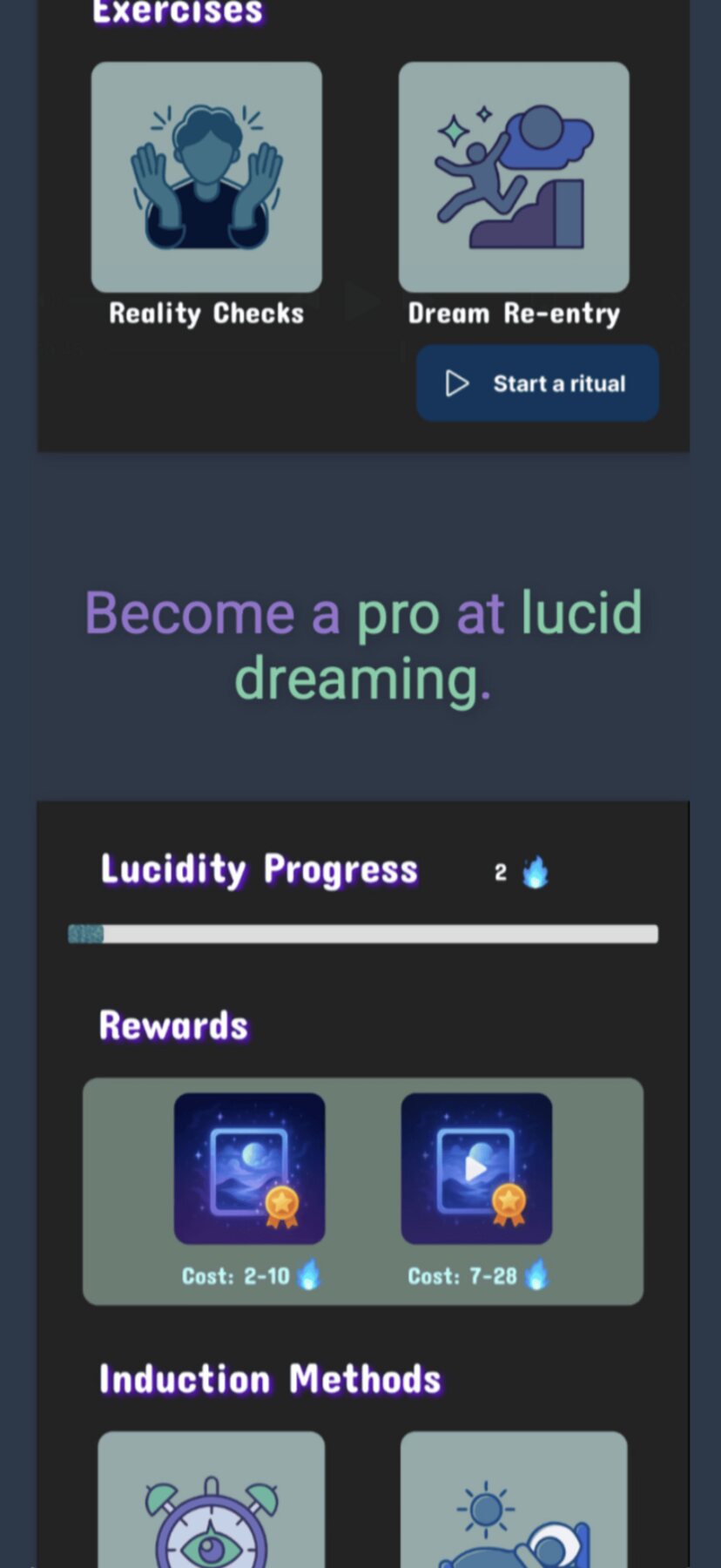 Morpheus AI showing Lucidity Progress, rewards, and induction methods